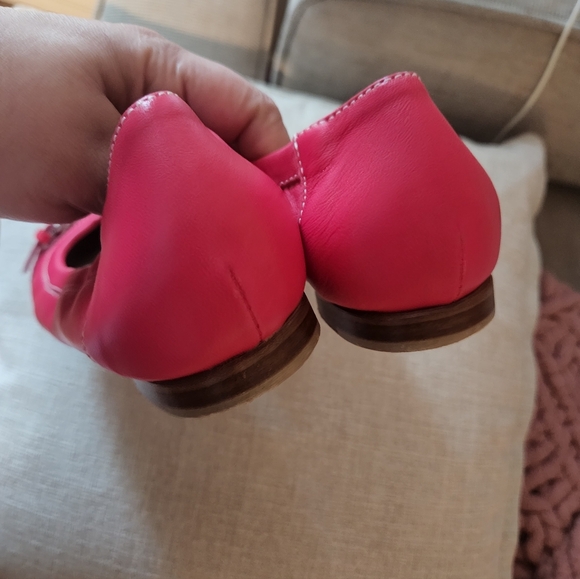 AGL Women's Red Ballet Flats with Snakeskin Toe - Picture 3 of 9